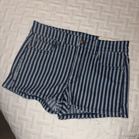 American Eagle Outfitters Navy Striped Jean Shorts - Picture 2 of 5